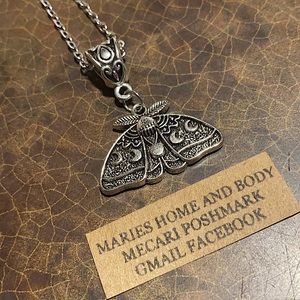 Dead Death head Moth Moon phases butterfly necklace womans jewelry silver goth